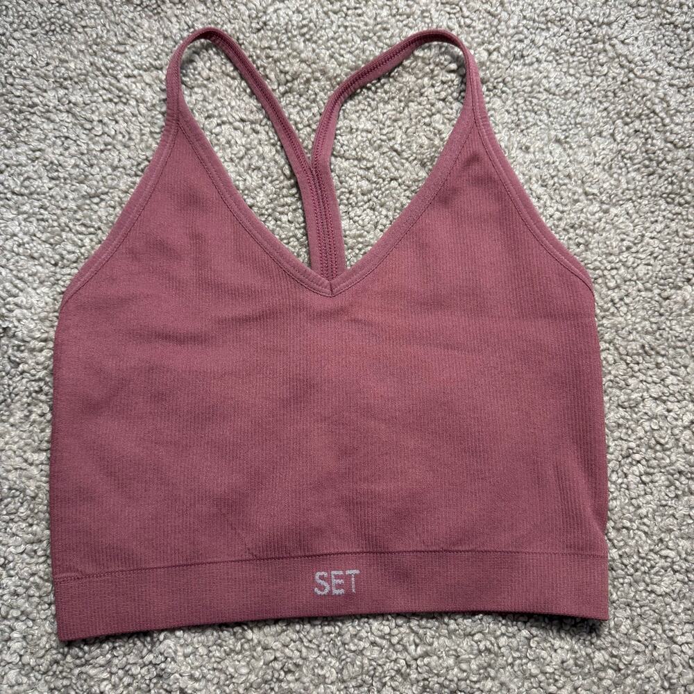 SET Active Sculptflex Ribbed V Bra Mauve Size Small